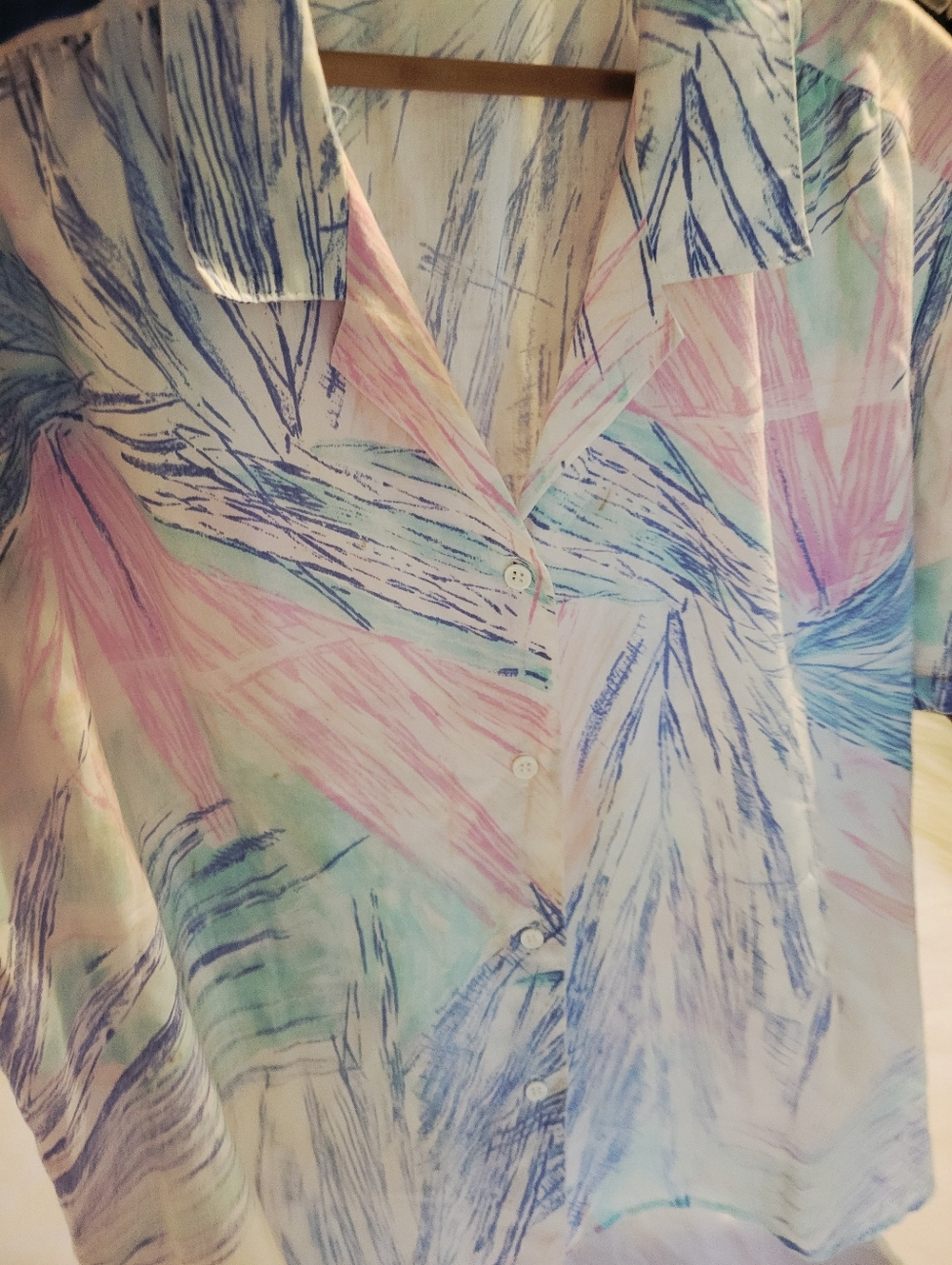 Vintage 70's Cape Cod Matchmate pastel brushstroke-style Print Shirt Size M/L - Picture 11 of 11